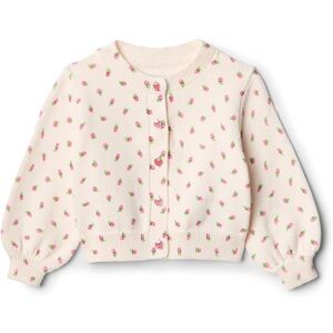 Kids Cream Cardigan with Pink Strawberry Print